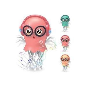 VVancha Tech Dancing Jellyfish Toy, Electric Crawling Jellyfish Toys, Light and Sound Catching Toy, Interactive Tummy Time To Toys (Pink-Red)