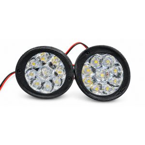 Set of Round LED Car Lights – Black, 2 Pieces