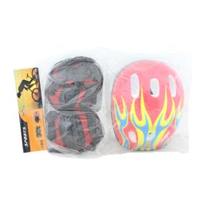 Kids Bike Helmet Safety Set – Red with Fire Print