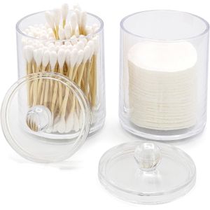 2 Holders, Cotton Swab Storage Dispenser, Jars with Lids, Simple Bathroom Organizers, Acrylic