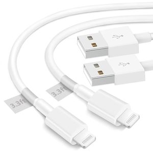 شاحن ايفون معتمد من ابل كيبل USB الى لايتنينج بطول 3.3 قدم للشحن السريع ونقل البيانات متوافق مع 13 12 11 برو ماكس XS XR X 8 7 بلس 6S SE ايباد والمزيد ابيض