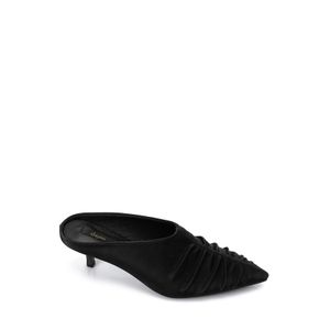 Dejavu Black Slip On Stitched Details Mid Heel Mules