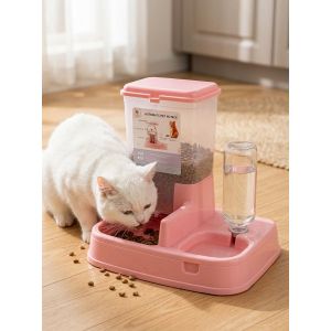 Baba Meow وحدة تغذية وموزعة مياه اوتوماتيكية للقطط 2 في 1 بوزن 1.5 كجم للطعام الجاف سعة 0.5 لتر ماء، لون بينك