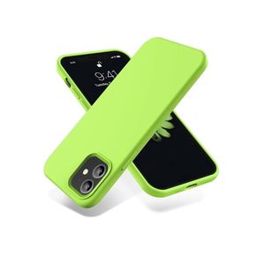 متوافق مع آيفون 11 مقاس 6.1 بوصة، جراب هاتف نحيف من السيليكون السائل، 4 طبقات من المطاط الهلامي الناعم، مقاوم للصدمات، مع بطانة من الألياف الدقيقة المقاومة للخدش (أخضر نيون)