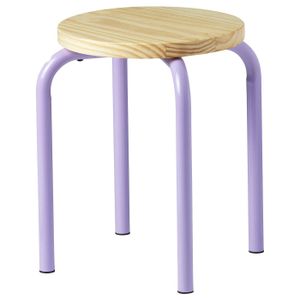 Stool  DOMSTEN stool, light purple, round wooden seat, four curved legs.