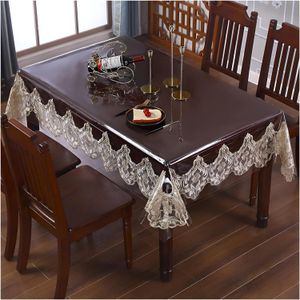 Clear Plastic Rectangle Tablecloth Waterproof Oilproof Disposable Lace Tablecloth Perfect for Kitchen Wedding Decorations (Transparent White, 140 * 220cm)
