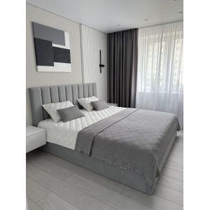 Modern Upholstered Bed Frame 160 cm - Solid Muski Wood Construction with Premium Hammer Velvet Fabric & Slats Set included