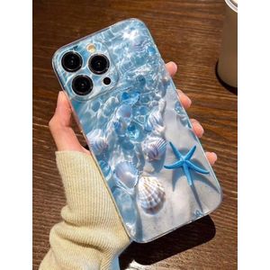 SHEIN iPhone 15 Plus Porous High-Transparency Blue Starfish Marine Painting Shockproof Transparent Phone Case Compatible With IPhone Waterproof Anti-Fall Scratch Resistant