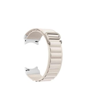 سوار ساعة من النايلون بعرض 20 مم، متوافق مع ساعات سامسونج ووتش 5 برو 45 مم / جالاكسي ووتش 5 40 مم و44 مم / جالاكسي ووتش 4 40 مم و44 مم / ووتش 4 كلاسيك 42 مم و46 مم، سوار رياضي دائري منسوج بنمط جبال الألب، مناسب للرجال والنساء، لون أبيض