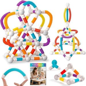 Magnetic Building Blocks Telescopic Stick Construction Set – 48 PCS Flexible Tubes and Connectors – STEM Educational Toy for Kids Ages 3–8 – Sensory Learning Playset for Creativity, Motor Skills, and Screen-Free Fun – Birthday Gift Idea