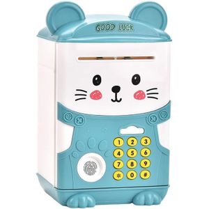 Electronic ATM Piggy Bank for Kids Password and Money Puller, with Assorted Music Every Time Cash Deposit and Light Effects, Strong Shock Proof (Blue)