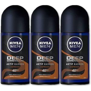 NIVEA رول أون  للرجال ديب إسبريسو - الفحم النشط 48 ساعة - عبوة 3
