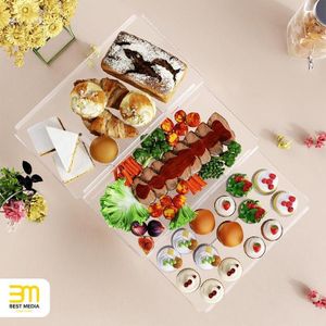 BEST MEDIA  3 Tier Acrylic Serving Tray Display Stand for Fruits Cupcakes Catering and Buffet Table Presentations Reusable Tiered Platters Clear - Rectangular - 37.6L x 57.1 W cm