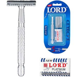 LORD Double Edge Razor 3-Piece Double Edged Razor with 5 Replacement Blades for Men