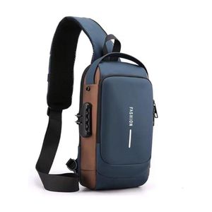 Casual backpack with USB strap, anti-theft and waterproof, for chest and shoulder use.