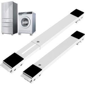 قاعدة غسالة بفرامل، قاعدة متحركة قابلة للتعديل للغسالة والمجفف والثلاجة من سوليجاز، سعة تحميل 300 كيلوجرام، لون أبيض