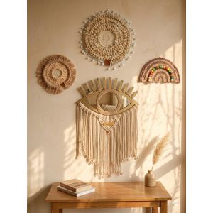 Evil dey macrame mirror with set of wall decorative coasters 