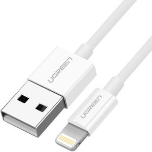 Ugreen (20728) كابل شحن ونقل بيانات بغلاف ABS مطلي بالنيكل (2.4 أمبير - 2 متر)، من USB-A إلى Lightning، متوافق مع أجهزة Apple iPhone وiPad وAirPods - أبيض