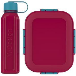 M Design Lunch Box with Bottle, 1.6 Litre/650 ml Capacity, Fuchsia/Teal
