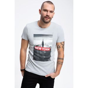 Defacto Knitted Short Sleeve T-Shirt - Lt.Grey