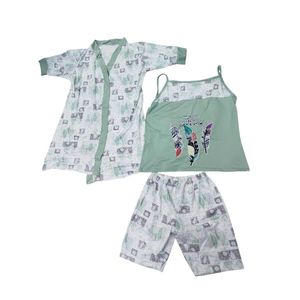 Women's summerElegant 3-piece  pajama set with a robe –free size fit to 85 k.g