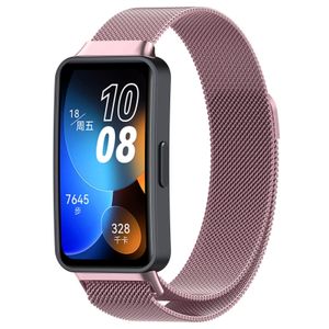 سوار ساعة معدني ميلانيزي مغناطيسي متوافق مع Huawei Band 8 and 9 and 10 - وردي