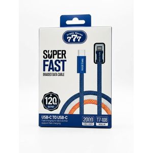 777 كابل شحن ونقل بيانات سريع Triple Seven T7-108 بقدرة 120 واط (USB-C إلى USB-C) بطول 2 متر