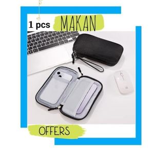 شنطة تنظيم كابلات للسفر صغيرة محمولة للكيبلات ملحقات الكترونيات مقاومة للماء لكيبل البيانات والشاحن والمحول والباور بانك والقرص الصلب (اسود)