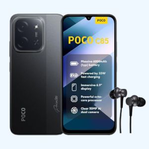 XIAOMI POCO C85 Dual SIM 256/8  Mobile phone - Black + free Mi Wired In-Ear Earphones Basic - Black