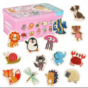 Genetic Animal Puzzle Game for Kids with 24 Wooden Pieces in Pink Tin Box - Educational Toy for Toddlers Improves Focus and Recognition