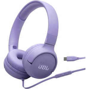 JBL Tune 520 C Comfort Fit Wired On Ear Headphones with Microphone, Pure Bass Sound, EQ Presets, USB-C Connectivity, Foldable Design and Tangle-Free Cable, Purple