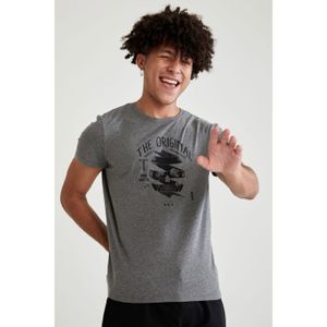 Defacto Extra Slim Fit Crew Neck Printed Cotton Combed Cotton T-Shirt