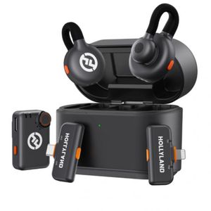 Hollyland مجموعة لارك M2S المتكاملة (كاميرا RX+USB-C RX+Lightning RX) ميكروفون لافالير لاسلكي - أسود