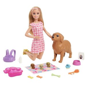 Mattel دمية باربي مع مجموعة لعب الجراء حديثة الولادة - HCK75