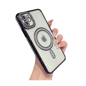 جراب هاتف مغناطيسي لامع مزين بالجليتر لهاتف آيفون 11 (متوافق مع ماج سيف)، واقي عدسة الكاميرا مقاوم للصدمات، جراب TPU ناعم مرصع بالألماس، مناسب للفتيات والسيدات لهاتف آيفون 11 (أسود)