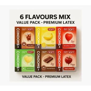 SOFT 6 Flavours Condom Bundle – 6 Packs × 3 Pieces Each (Total 18 Condoms)