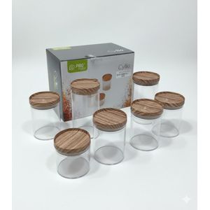 طقم ديكور وتخزين للمطبخ: 9 أوعية تخزين شفافة مع أغطية بتصميم خشابي جميل، لوضع البهارات والبقوليات على الرف بشكل منظم وجذاب