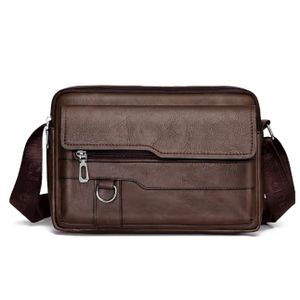 حقيبة يد وكتف رجالية جلد طبيعي متعددة الاستخدامات سعة كبيرة مع جيوب تنظيمية للأعمال والسفر تصميم أنيق عملي للرجال لون بني كود 250914.