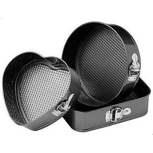 مجموعة قوالب كيك بتصميم بسيط، 3 أشكال: دائري، قلب، مربع - أسود