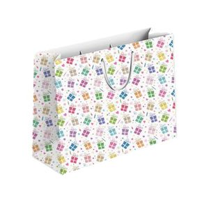 Gift Bag Colourful Paper, White, Festive Present Pattern with Rope Handles, Birthday Party