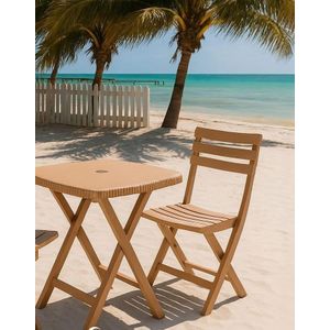 طقم فيرو من البلاستيك عالي الجودة من كرسى مع ترابيزة حديقة وشرفة، بيج، البولي بروبلين