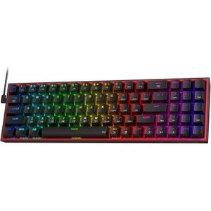 Redragon كيبورد العاب بسلك باضاءة ملونة RGB بولوكس  موديل K628 ميكانيكي صغير للتبديل السريع بمنفذ 100% قابل PCB مثبتة على لوحة حرة الاوضاع ومفاتيح مخصصة ولوحة ارقام مفتاح احمر