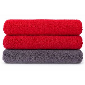 Microfiber Cleaning Cloths, 3 Pack, Red and Grey, Soft and Absorbent, 30x40 cm