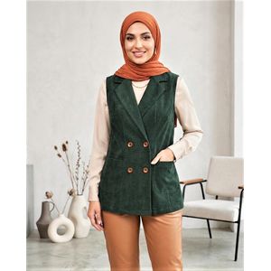 جاكيت نسائي بدون الاكمام شمواه مضلع - تصميم كلاسيك بصفين أزرار