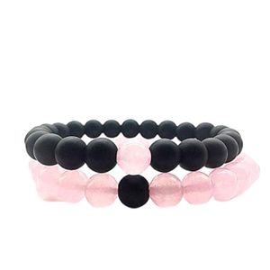 3Diamonds Couple Accessories Pink jade And Black Matte Agate Stones and Gold agate Stones Bracelet
