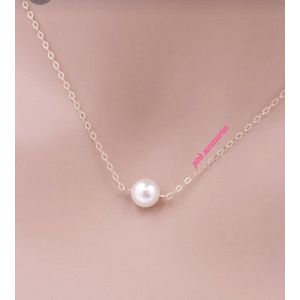 Pink Women's Necklace Of Off-White Pearls with Golden Chain 