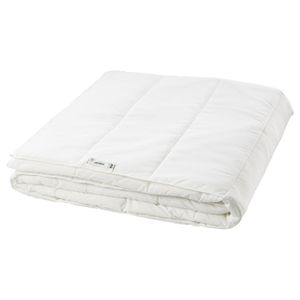 Duvet, light warm White SÄFFEROT duvet, recycled polyester, simple design with stitching.