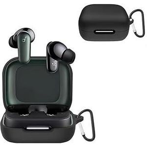 COMPATIBLE with Anker Soundcore R50i NC/Anker P30i Case Cover, Soft Silicone Shockproof Protective Case Wireless Earbuds with Carabiner, Front LED Visible (Black)