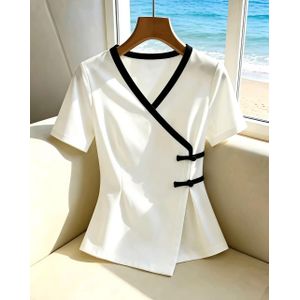 SHEIN French Retro Women's Cross-Neck White TOP BLOUSE 