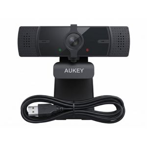 Aukey كاميرا ويب بدقة 1080P باللون الأسود مع ميكروفون رقمي مدمج، مناسبة للاجتماعات والبث المباشر والتعليم عن بعد
